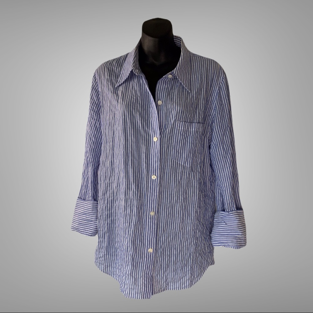 Theory Slim Collar Blue & White Striped Shirt NWOT